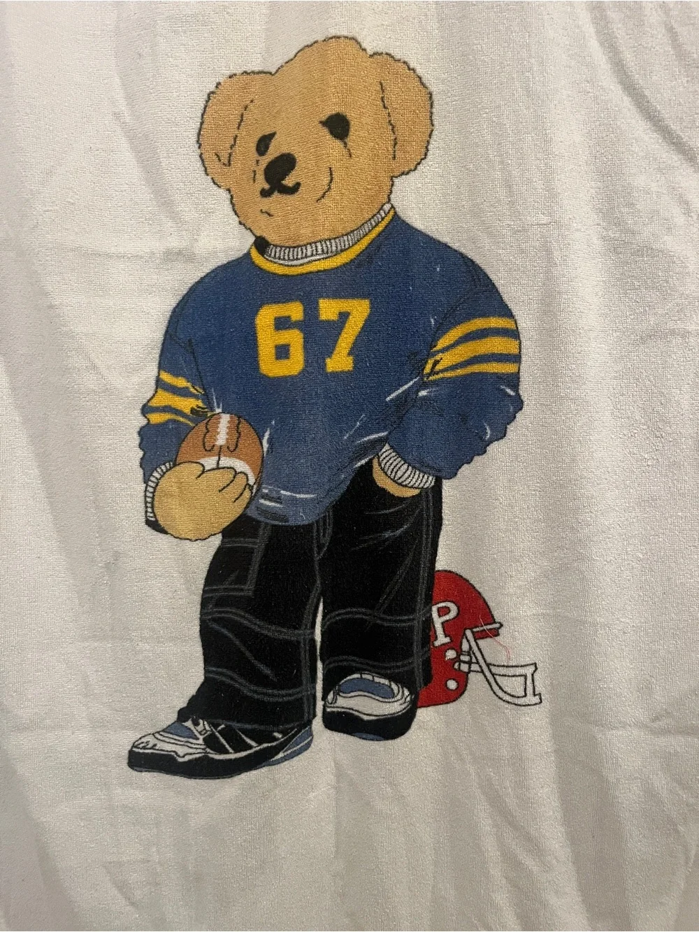Vintage RALPH LAUREN POLO BEAR Beach Bath Towel Sports Football